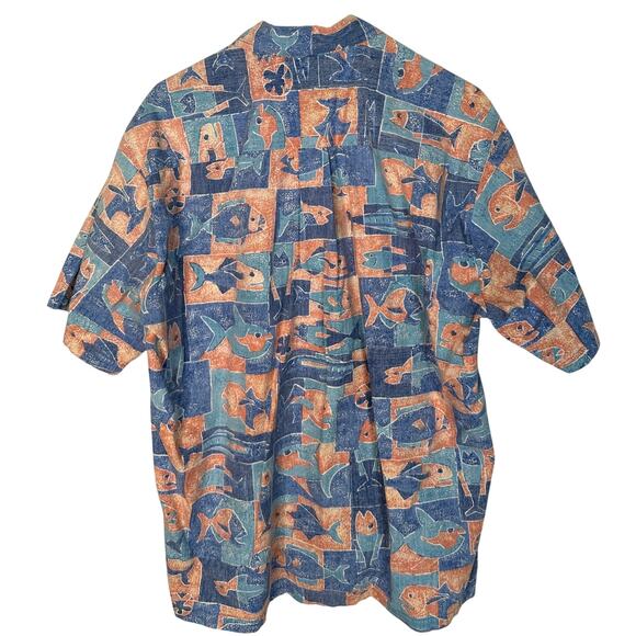 Vintage 80s Cooke Street Men's L Hawaiian Fish Shirt 100% Cotton Short Sleeve - Picture 2 of 5